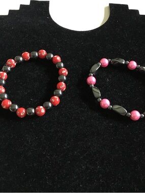 Pink and Red Hematite Beaded Stretch Bracelets - Women Jewelry